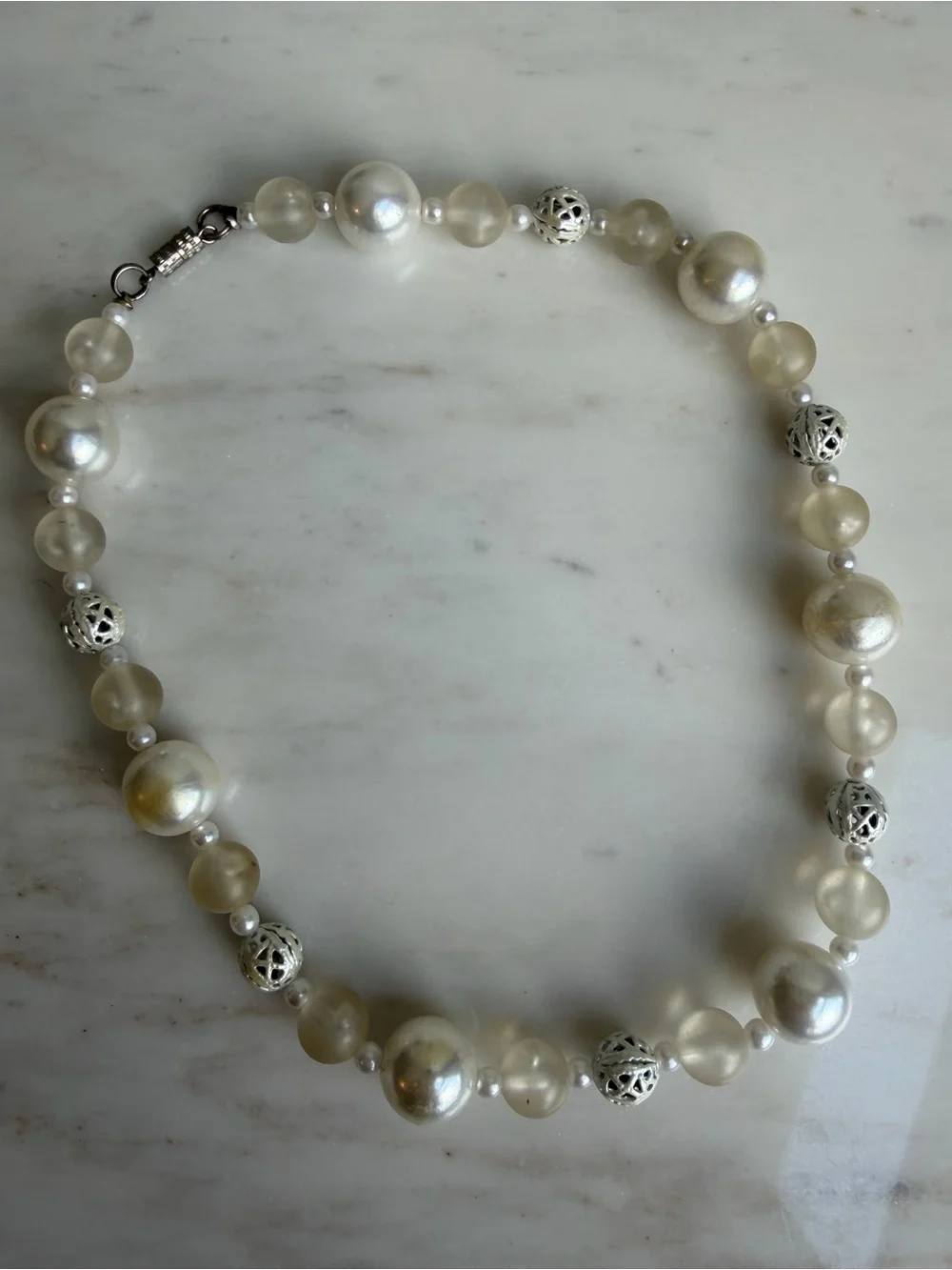 Vintage Elegant Pearly White Chunky Bead Necklace and Bracelet